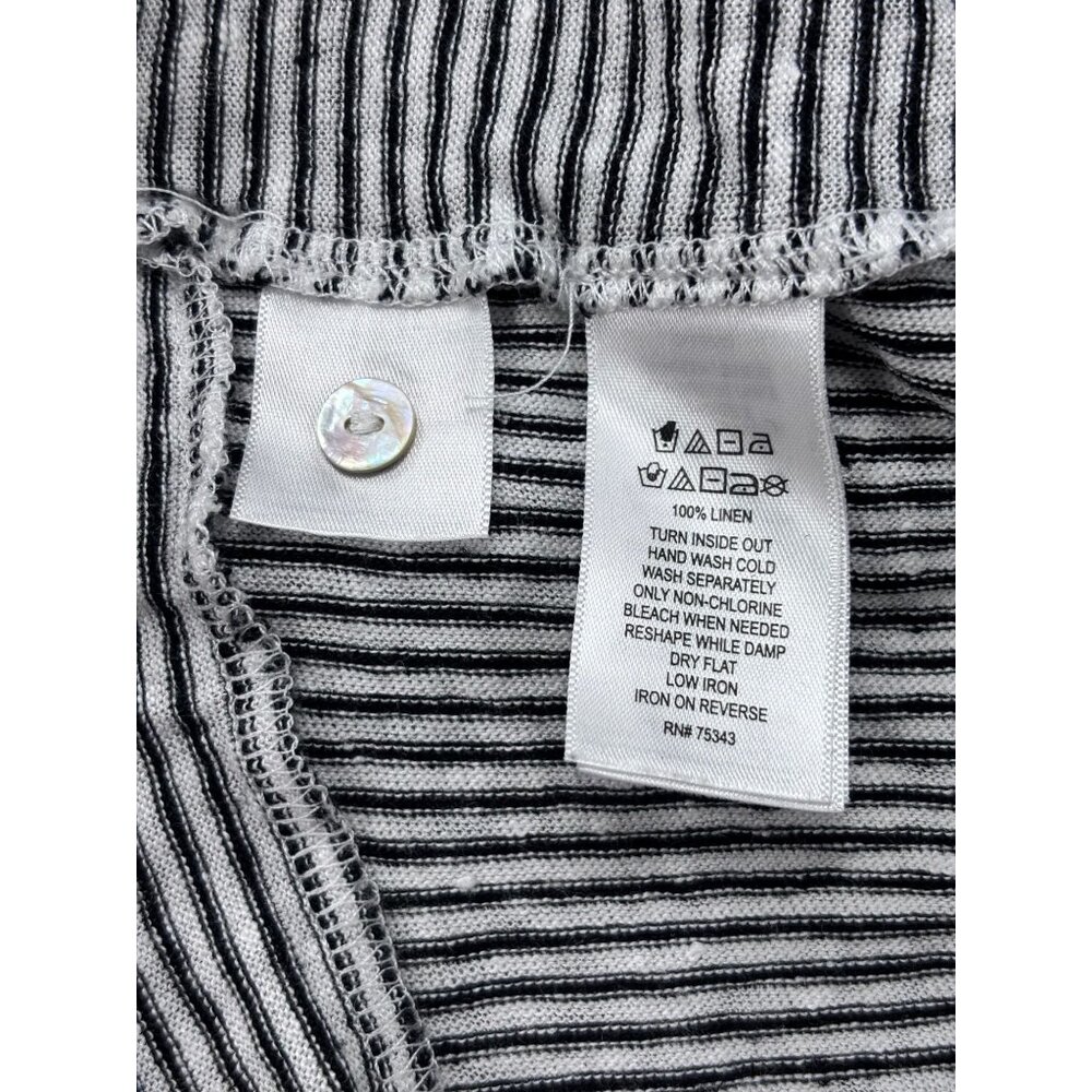 C&C California Black & White Striped Hooded Pullover Linen Top W/ Roll Tab Sleev - Picture 5 of 10